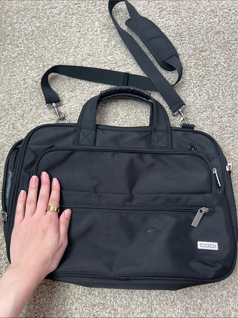 Black Men's Laptop Briefcase with Detachable Shoulder Strap